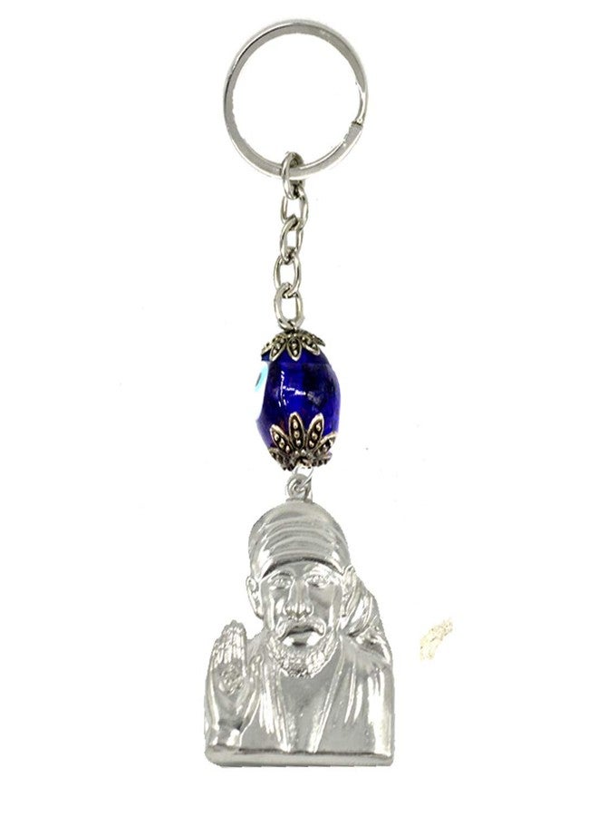 AFH Blue Eye of Protection Saibaba Silver Spiritual Key Chain